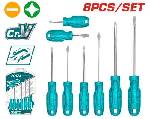 Bộ 8 tua vít dẹp và bake  hiệu Total THTDC250801