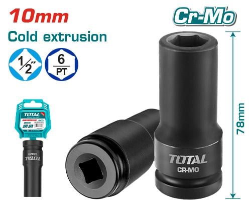 Đầu tuýp tác động (lục giác) sâu 1/2 inch 10mm hiệu Total THDIS12101L
