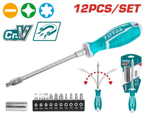 Bộ 12 tua vít thay đổi trục linh hoạt hiệu Total THT250FL1206