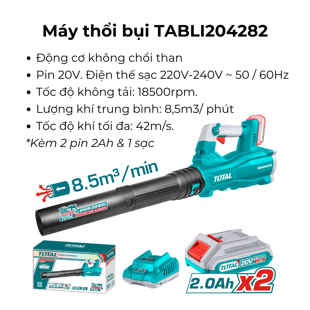 Máy thổi bụi Total TABLI204282 pin Lithium-Ion 20V