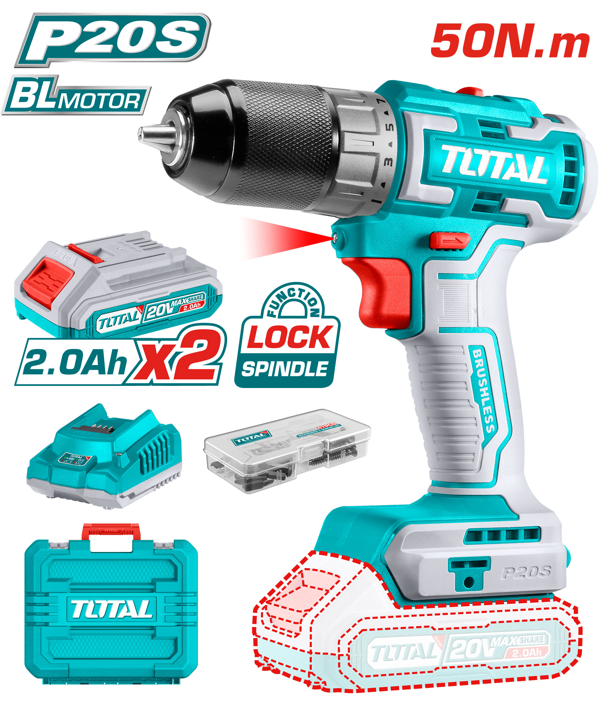 Máy khoan không chổi than dùng pin 20V
