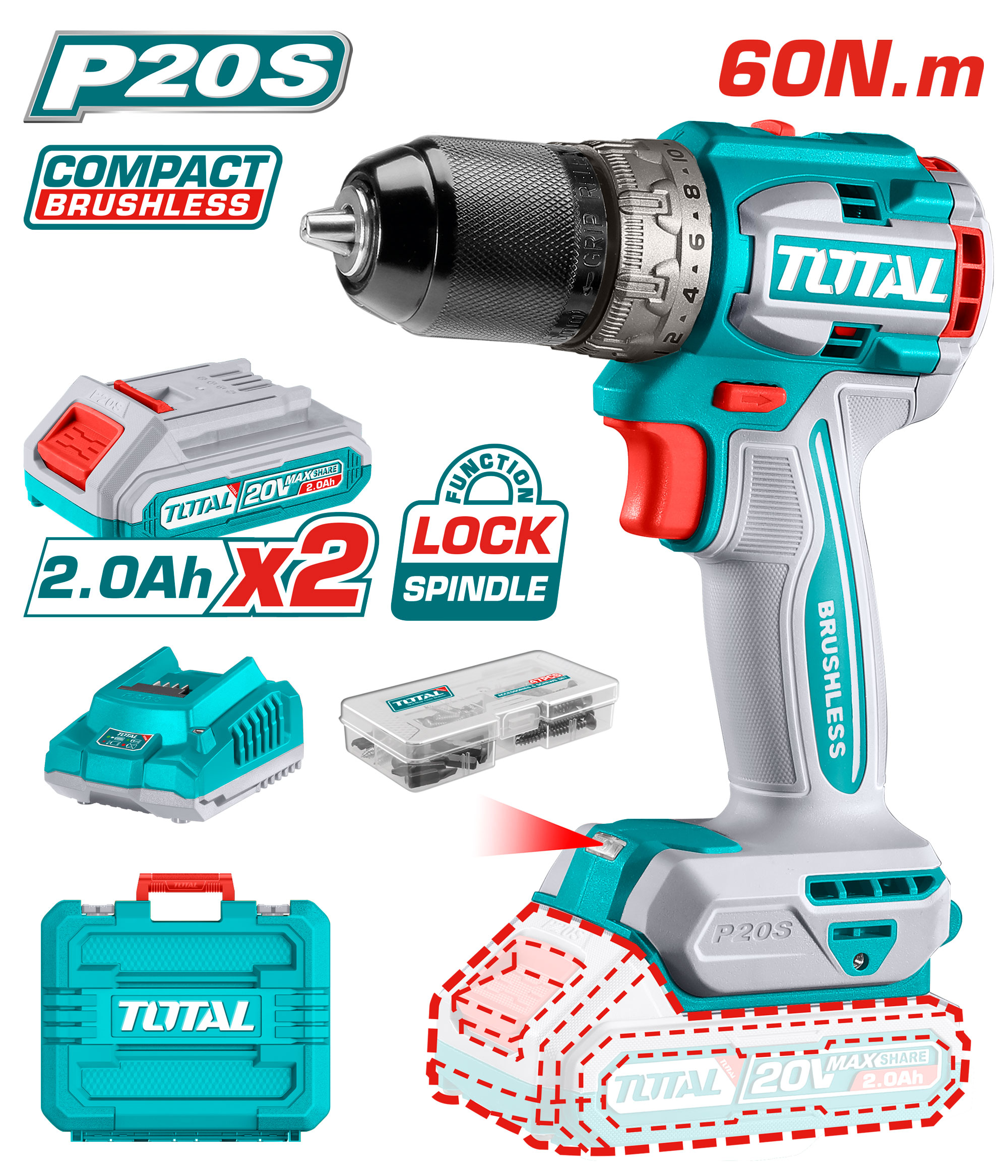 Máy khoan không chổi than dùng pin Lithium-Ion 20V