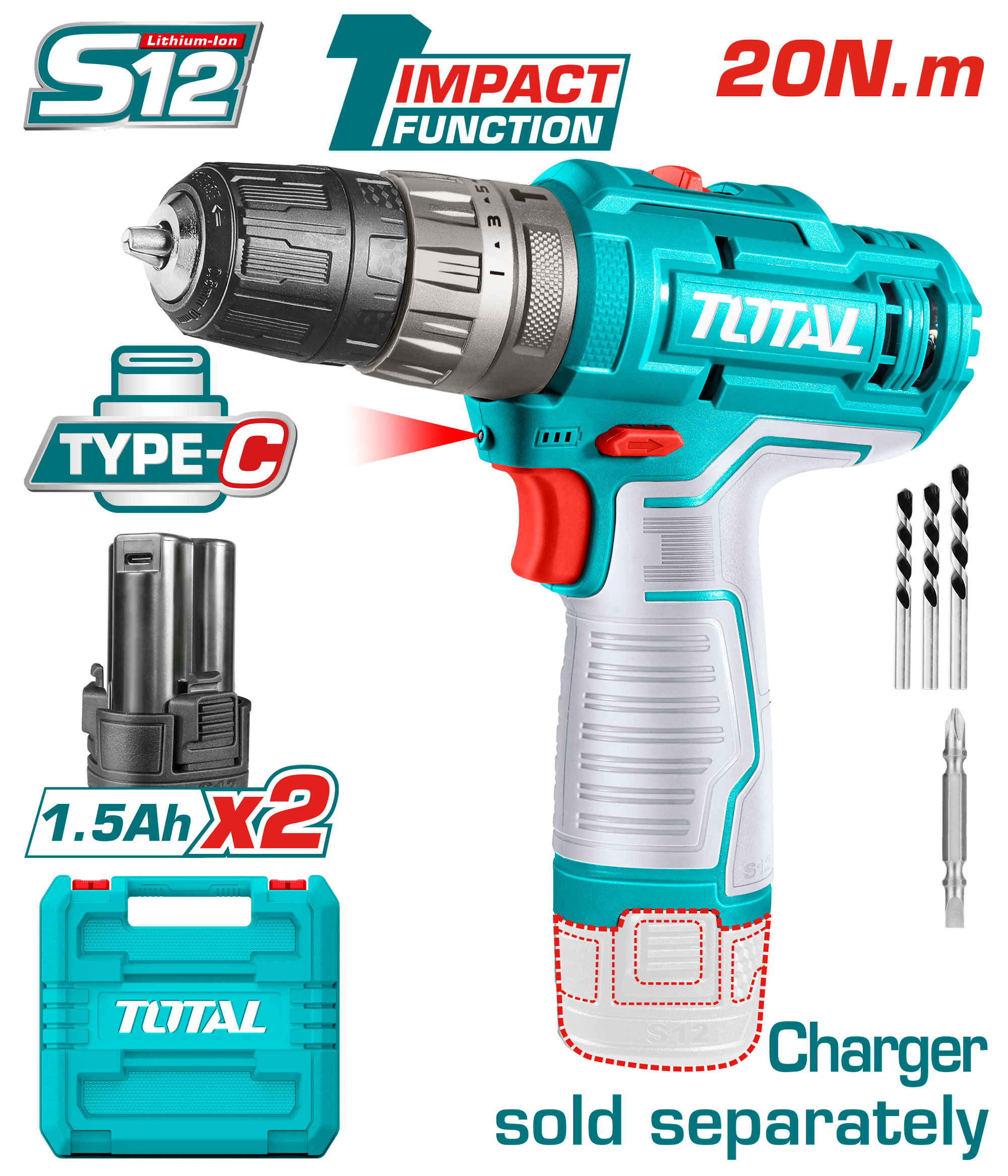 Máy khoan pin Lithiumion 12V (không kèm sạc) Hiệu TIDLI12202