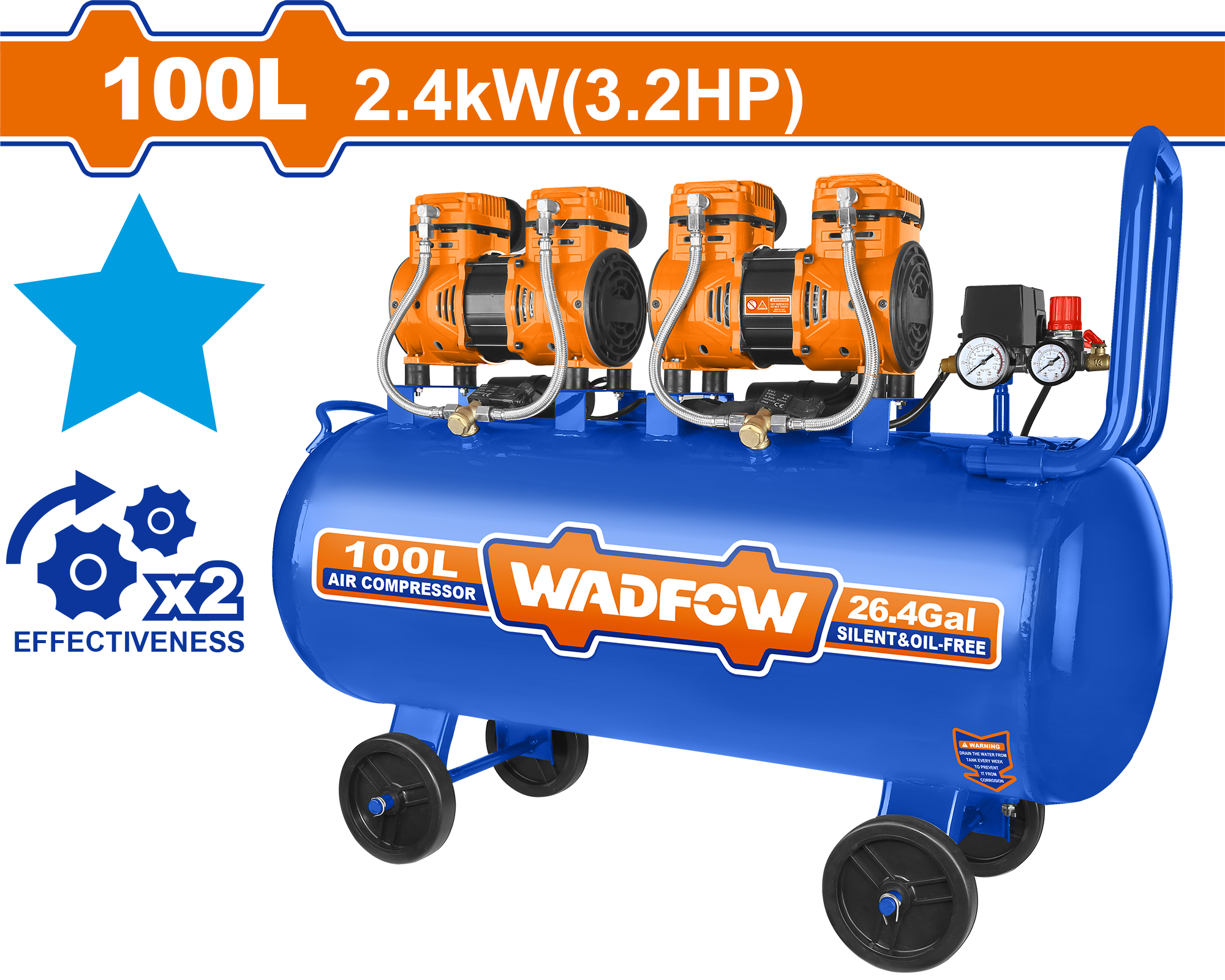 Máy nén khí (không dầu) 2400W-100L