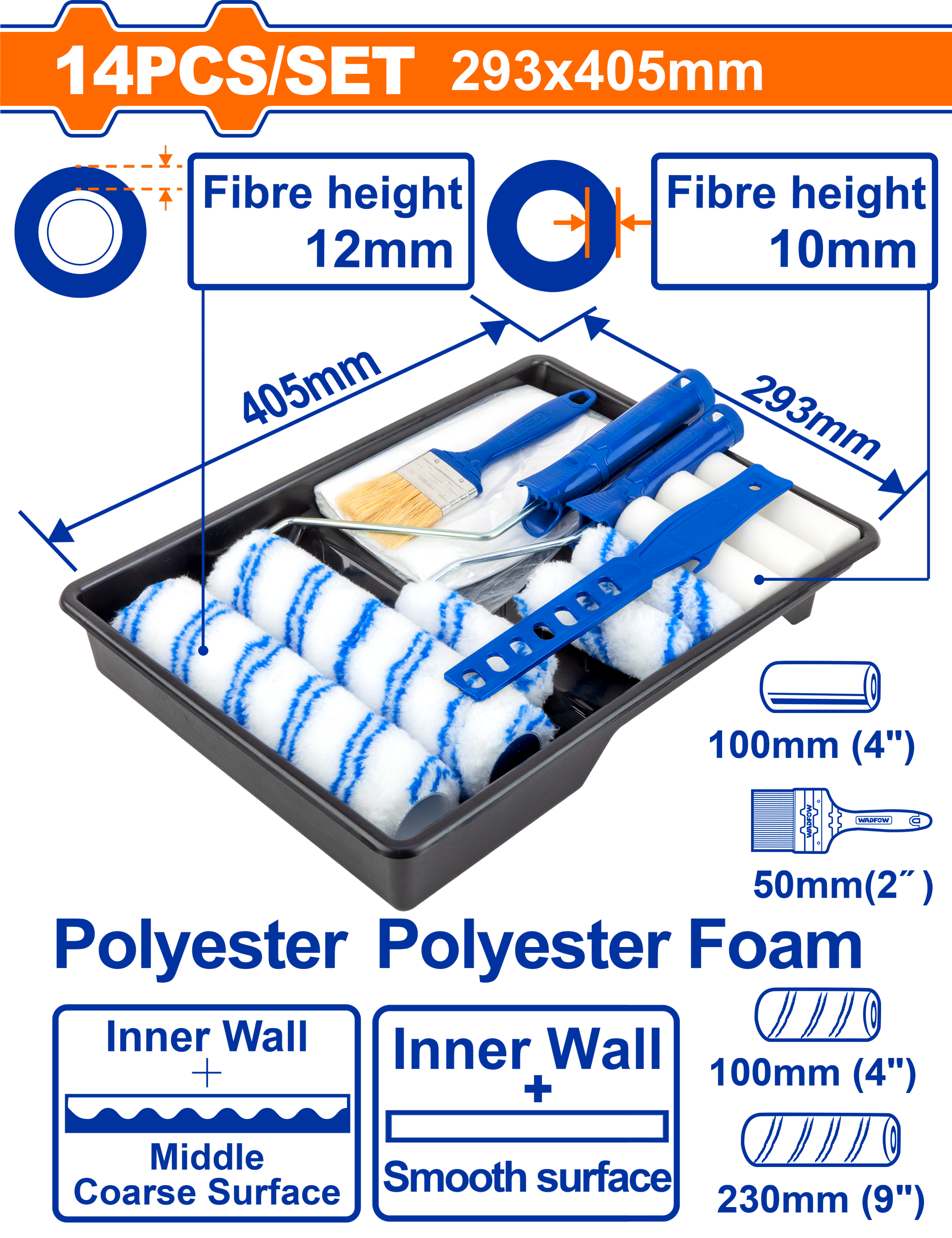 Bộ khay, cọ, con lăn sơn 14 trong 1