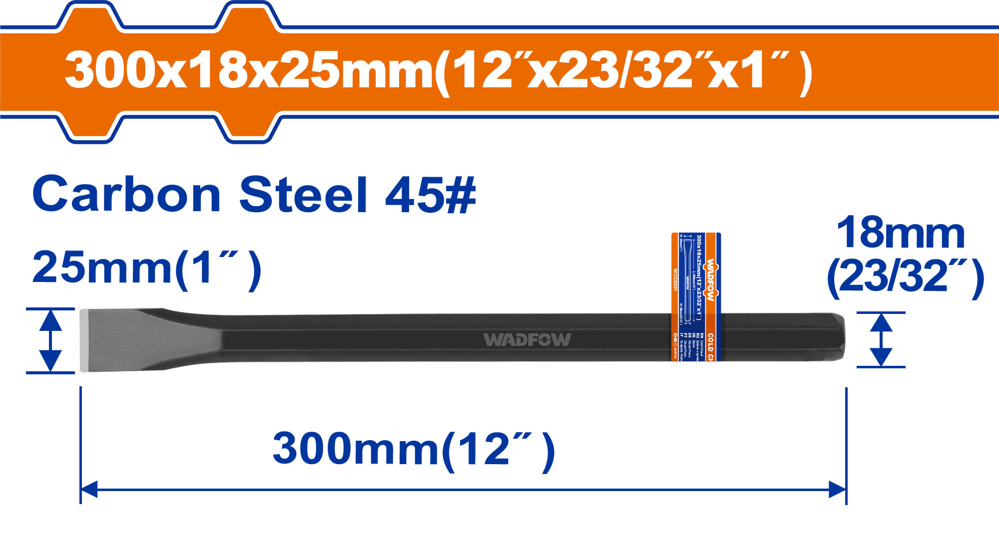 Mũi đục dẹp nguội 25x18x300mm