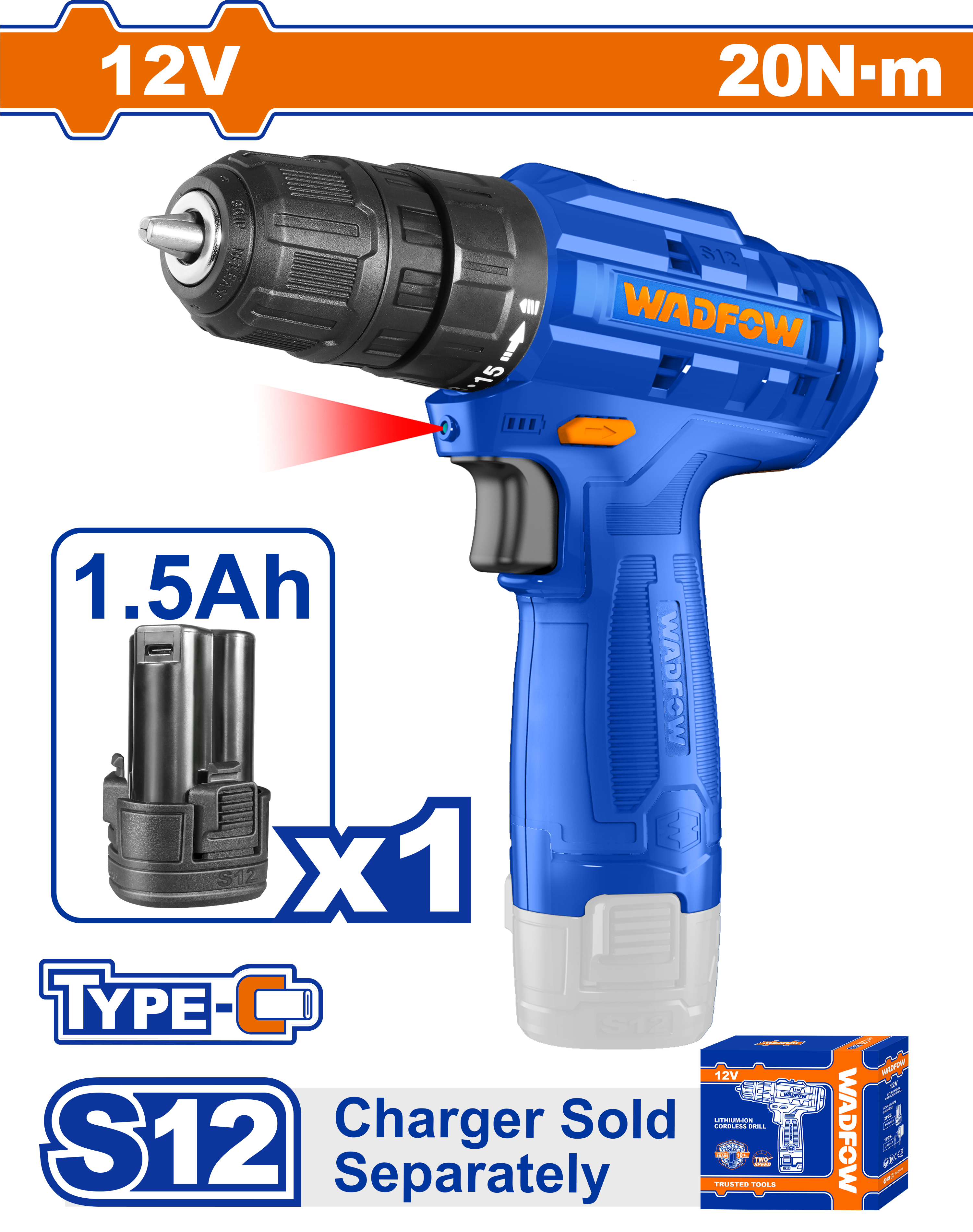 Máy khoan dùng pin Lithium-ion 12V (không kèm dây & đầu sạc)