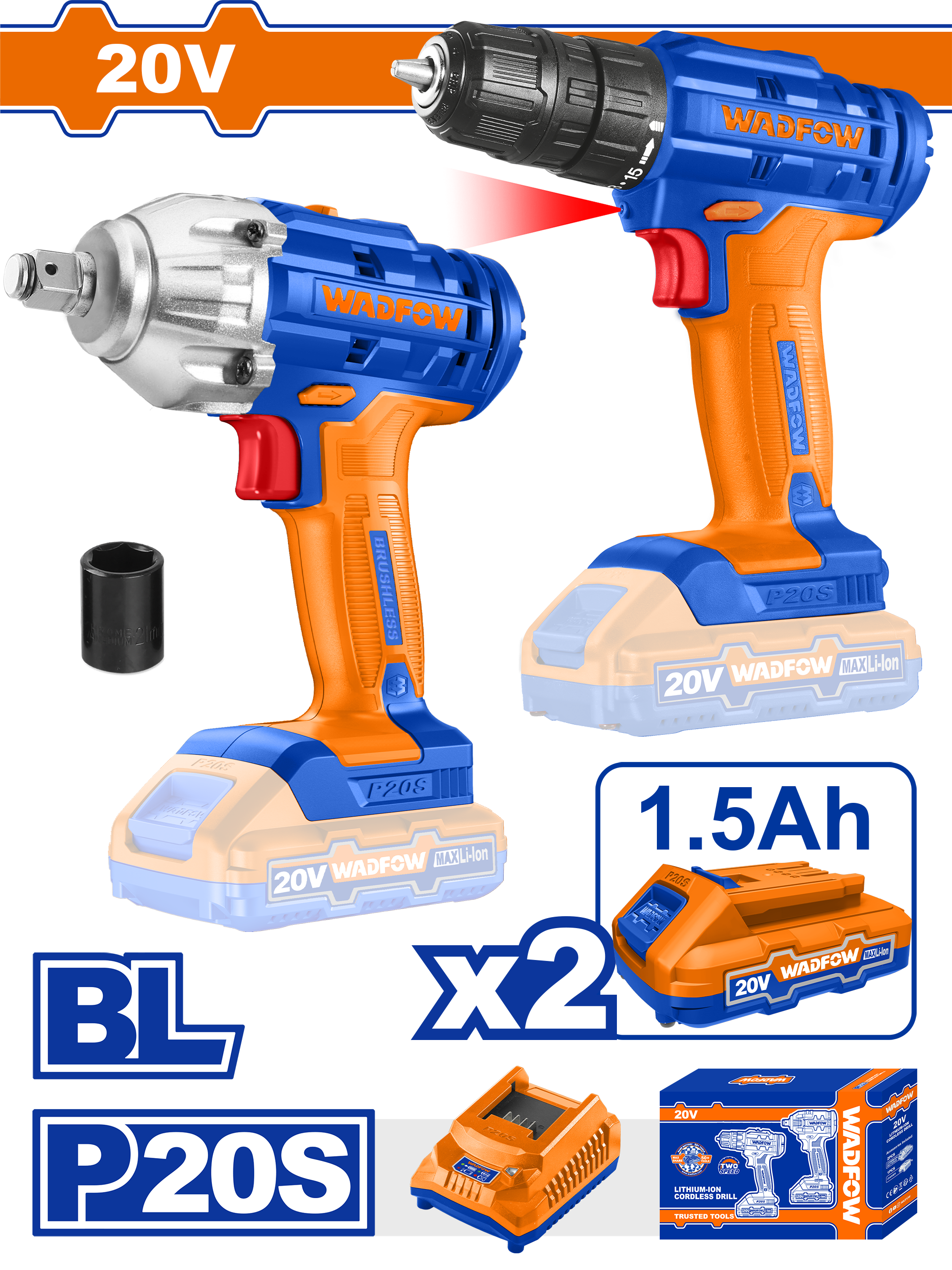 Bộ combo Máy khoan & Máy siết buloong dùng pin 20V