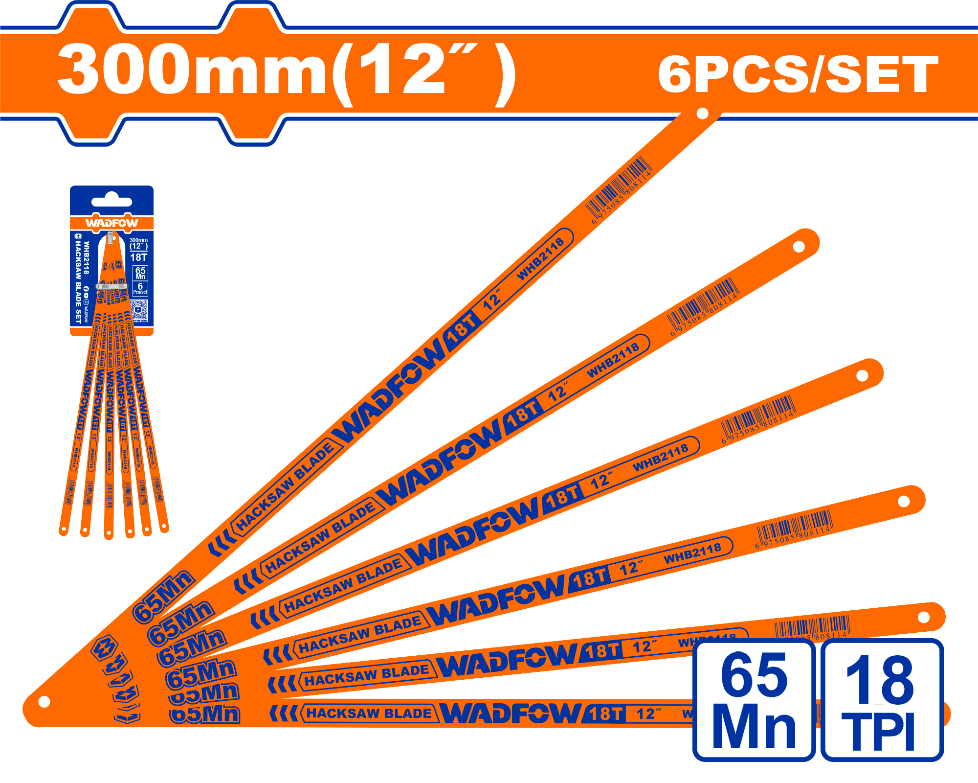 Bộ 6 lưỡi khung cưa sắt 300mm(12″) 18T