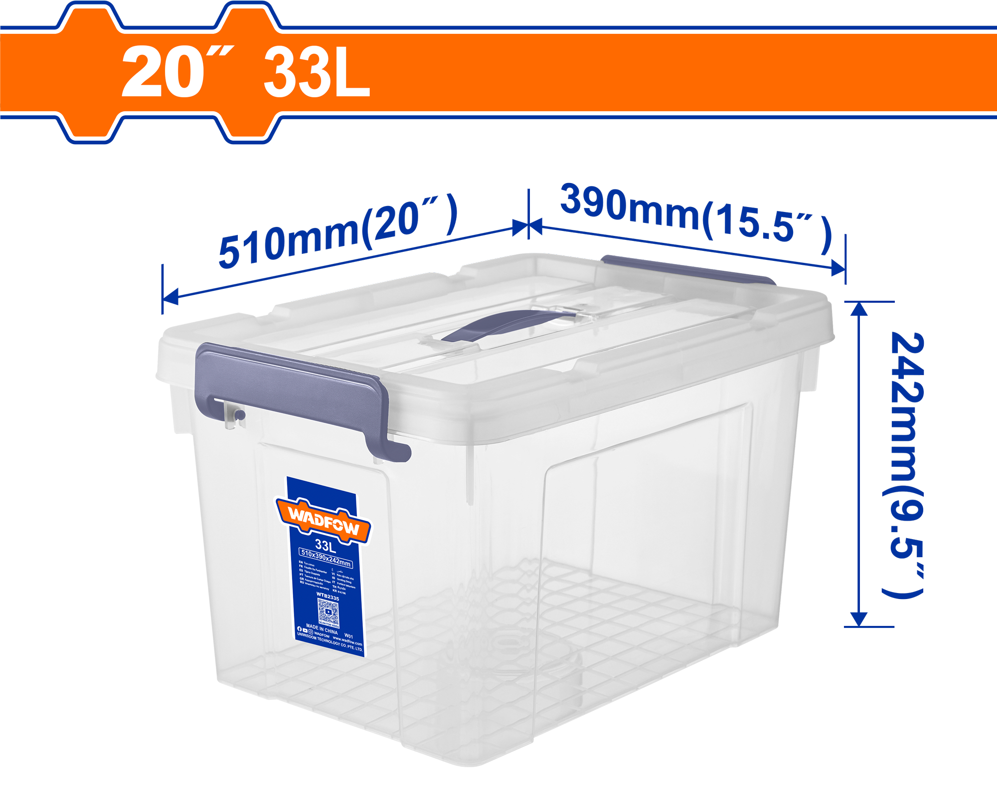 Hộp nhựa trữ kho trắng trong 33L