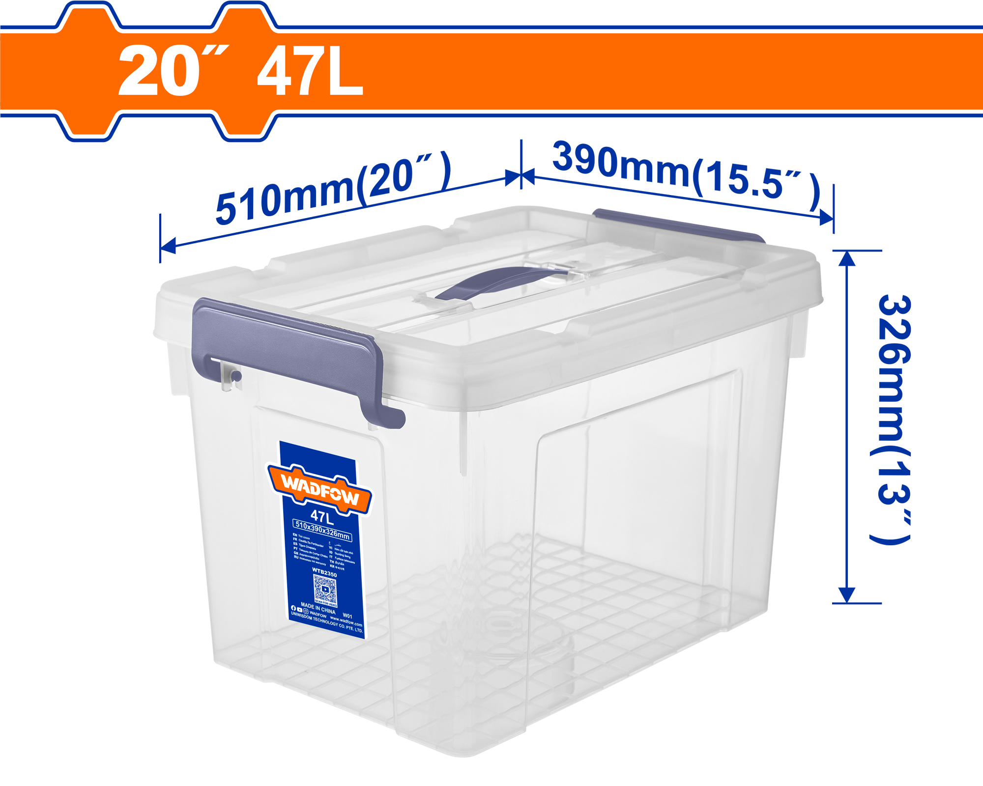 Hộp nhựa trữ kho trắng trong 47L