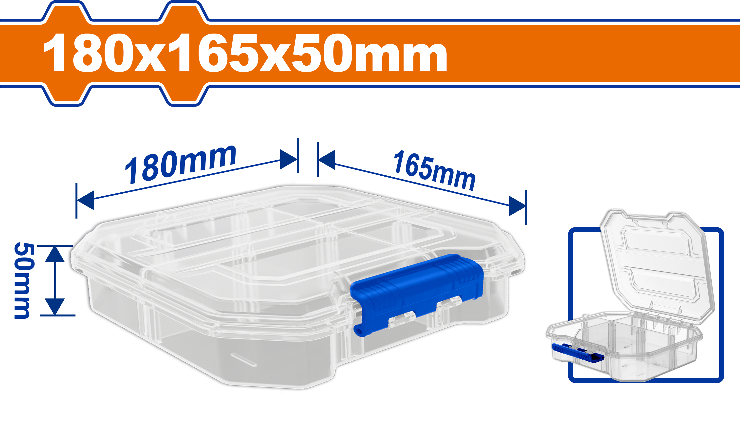 Hộp nhựa trong suốt chia 6 ngăn đựng linh kiện 180x165x50mm