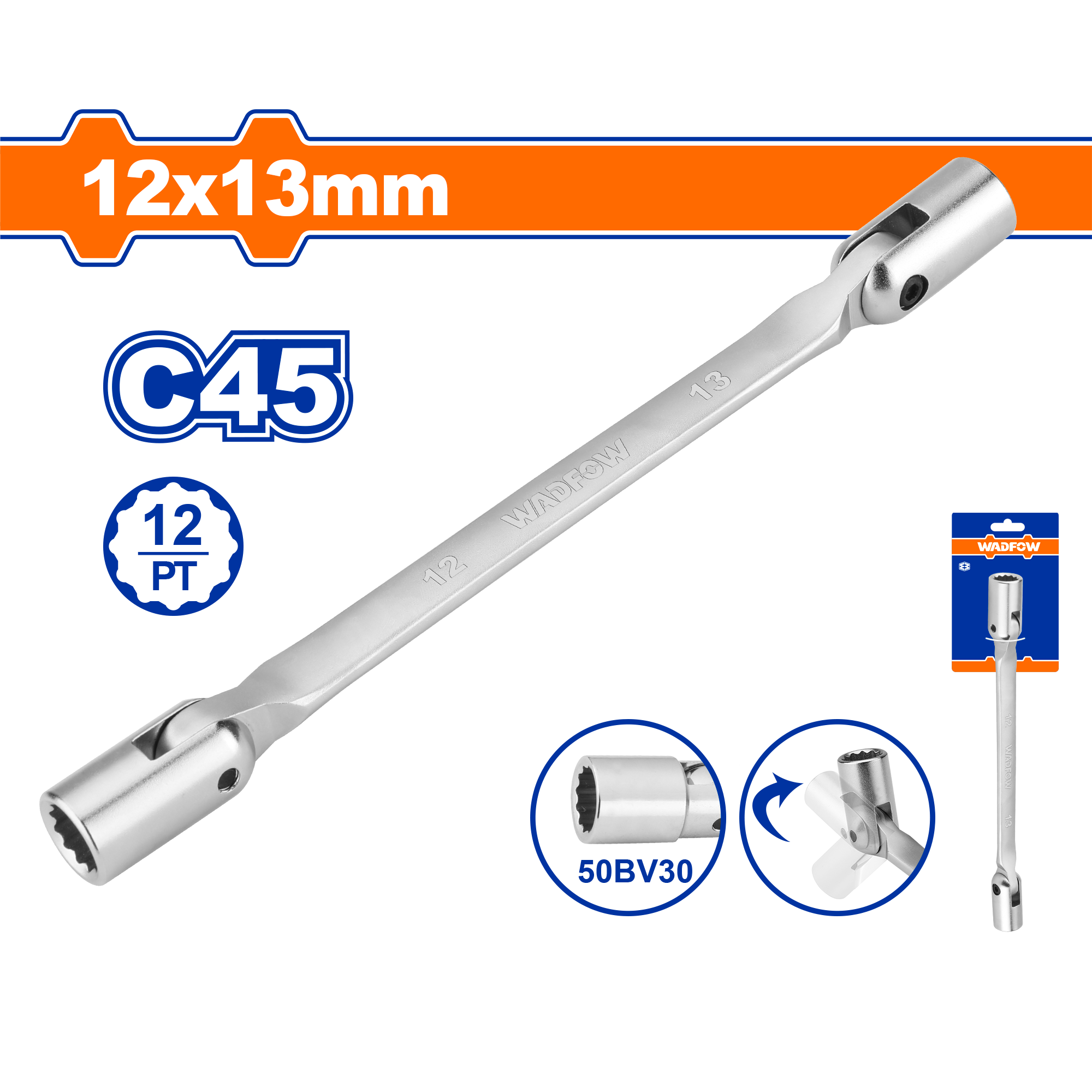 Cờ lê 2 đầu tuýp lắc léo 12x13mm