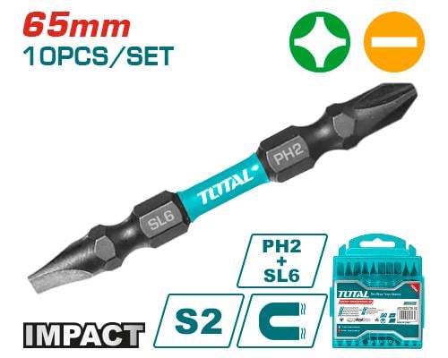 Mũi bắt vít hai đầu PH2+SL6.0*1.0x65mm  hiệu Total TACIM16HL133
