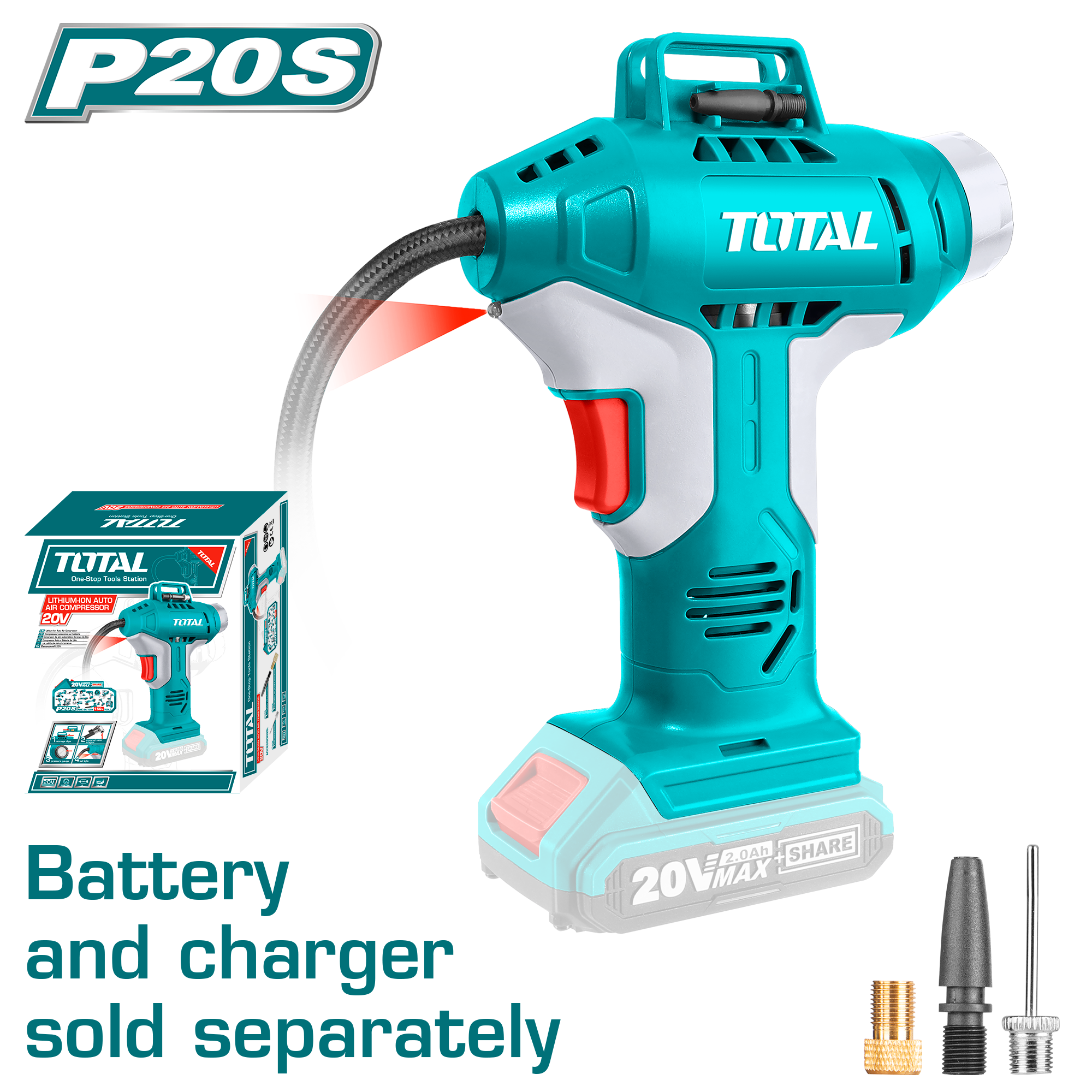 Máy bơm hơi cầm tay tự động pin Lithium-ion hiệu Total TACLI2001 20V