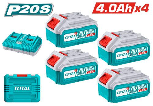 Bộ 4 Pin và 1 đế sạc Lithium – Ion P20V hiệu Total TFBCLI20244