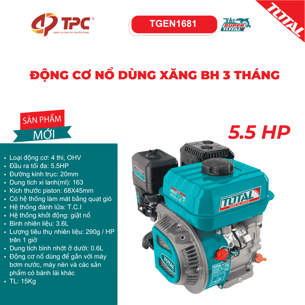 Động cơ nổ chạy xăng hiệu Total TGEN1681 – 5.5HP