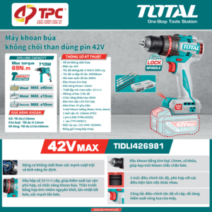 Máy khoan búa không chổi than dùng pin 42V Total - TIDLI426981