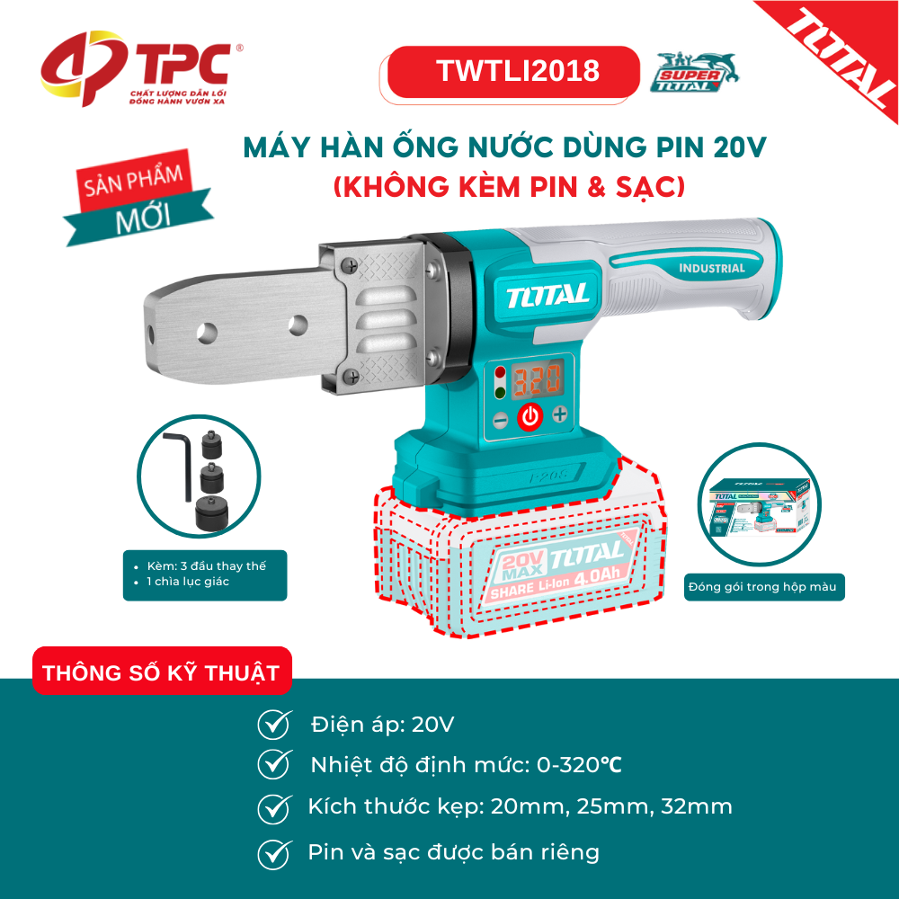 Máy Hàn Ống Nước Dùng Pin 20V – TWTLI2018 (ko pin, sạc)