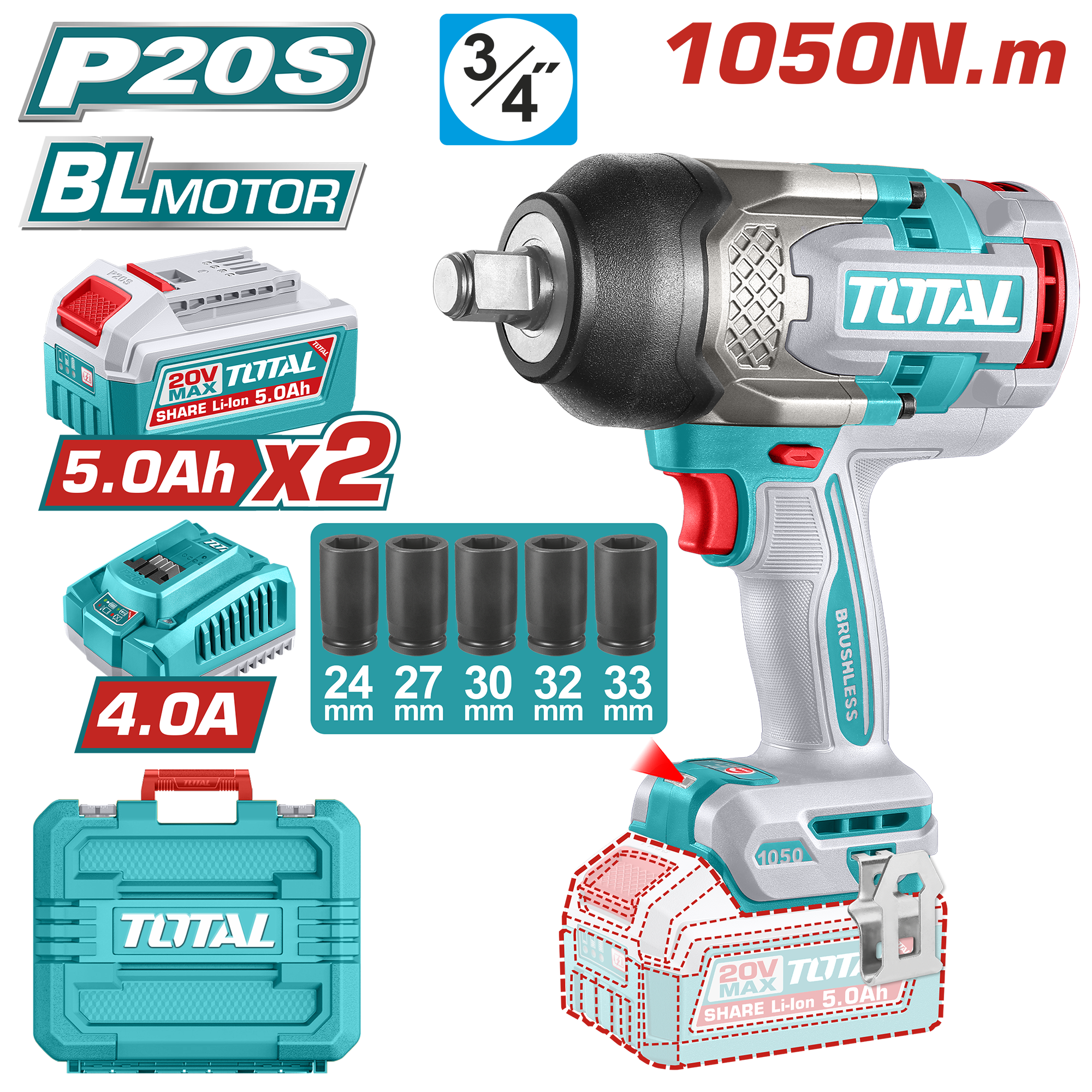 Máy siết bulông không chổi than 20V TIWLI20105 Total
