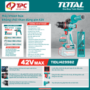 TIDLI429982 - Máy khoan búa Total dùng pin 42V