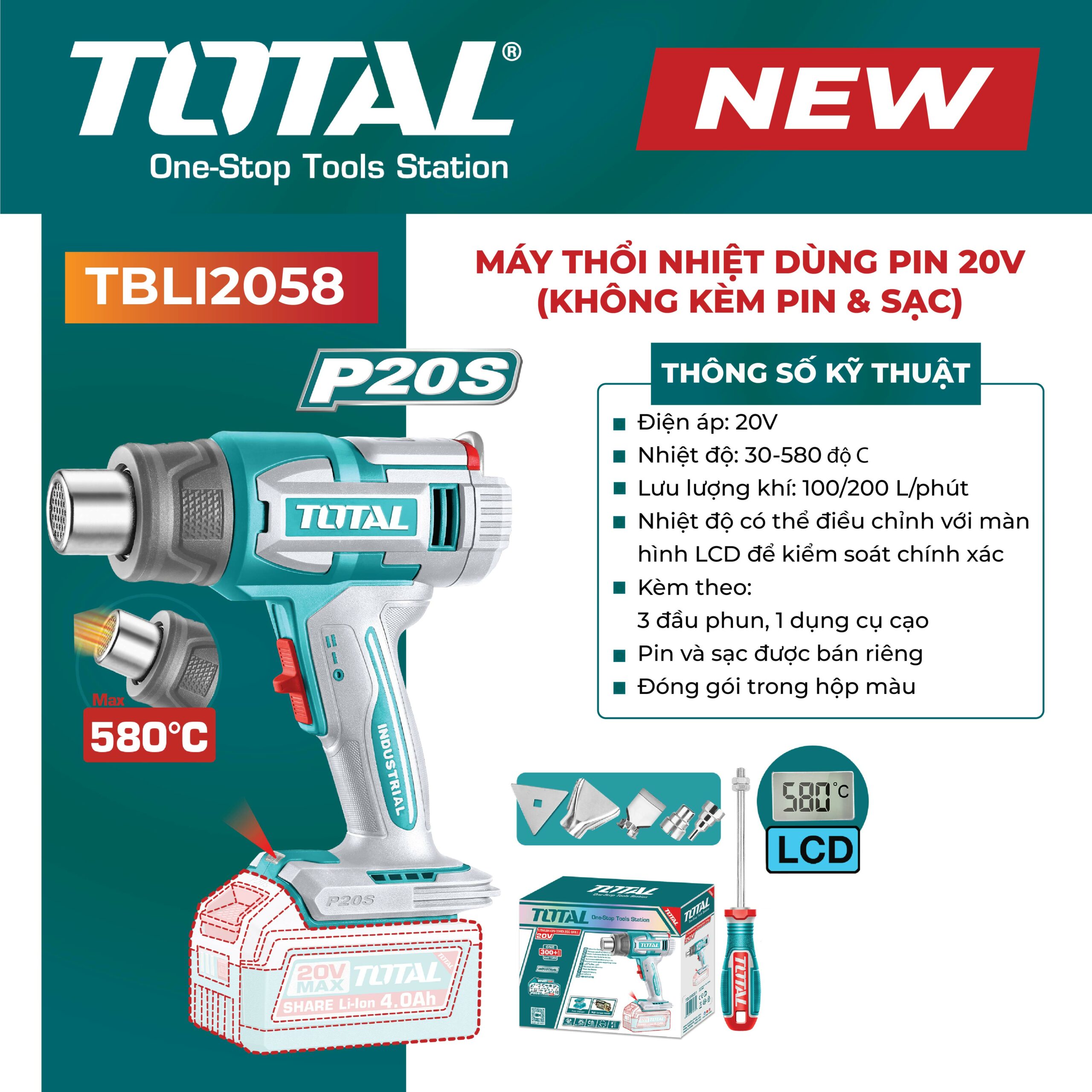 Máy Thổi Nhiệt Dùng Pin 20V TOTAL-TBLI2058
