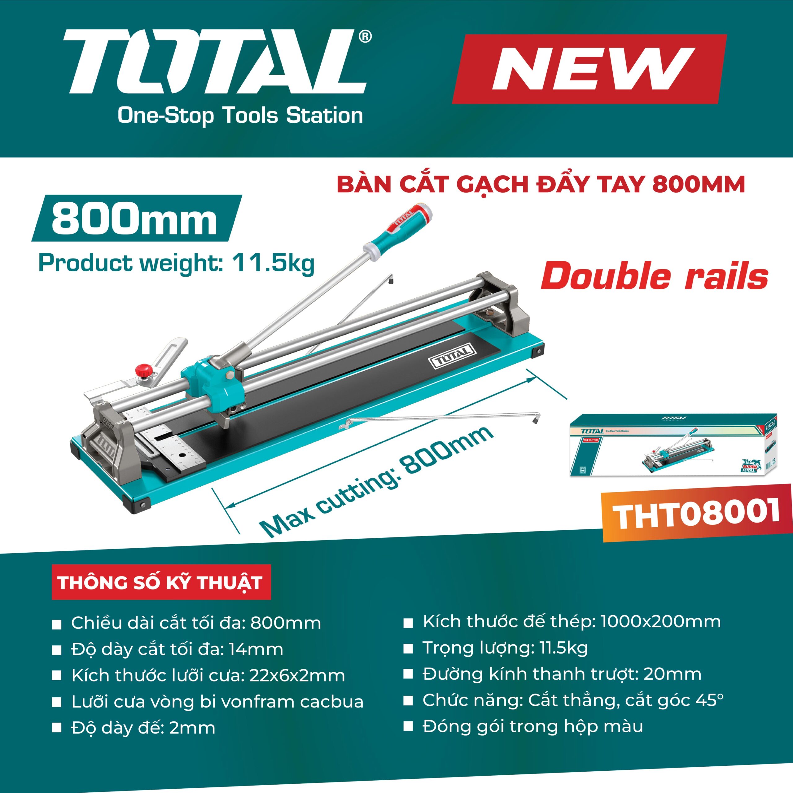 Bàn cắt gạch đẩy tay 800mm THT08001