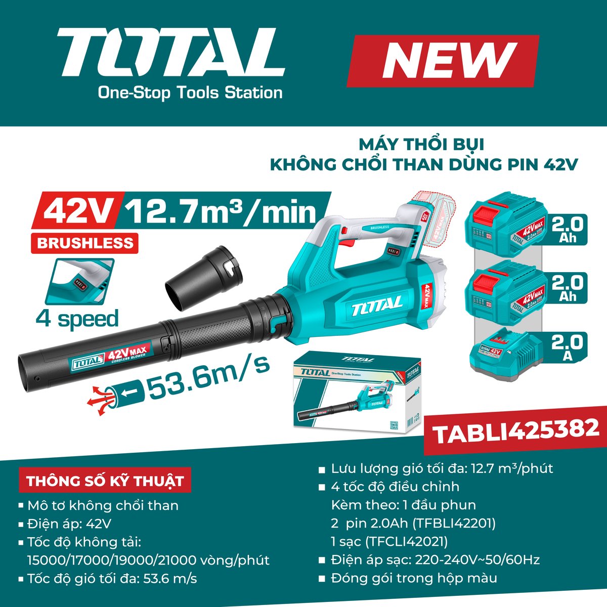 Máy thổi bụi không chổi than dùng pin 42V TABLI425382