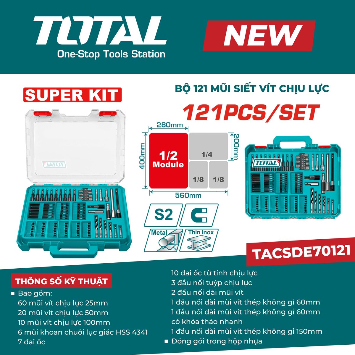 Bộ 121 mũi siết vít chịu lực TACSDE70121