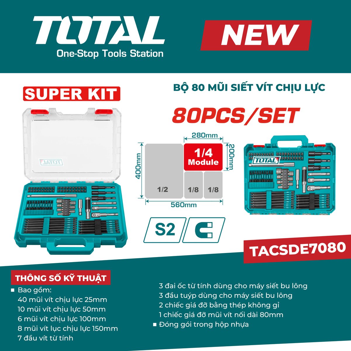 Bộ 80 mũi siết vít chịu lực TACSDE7080