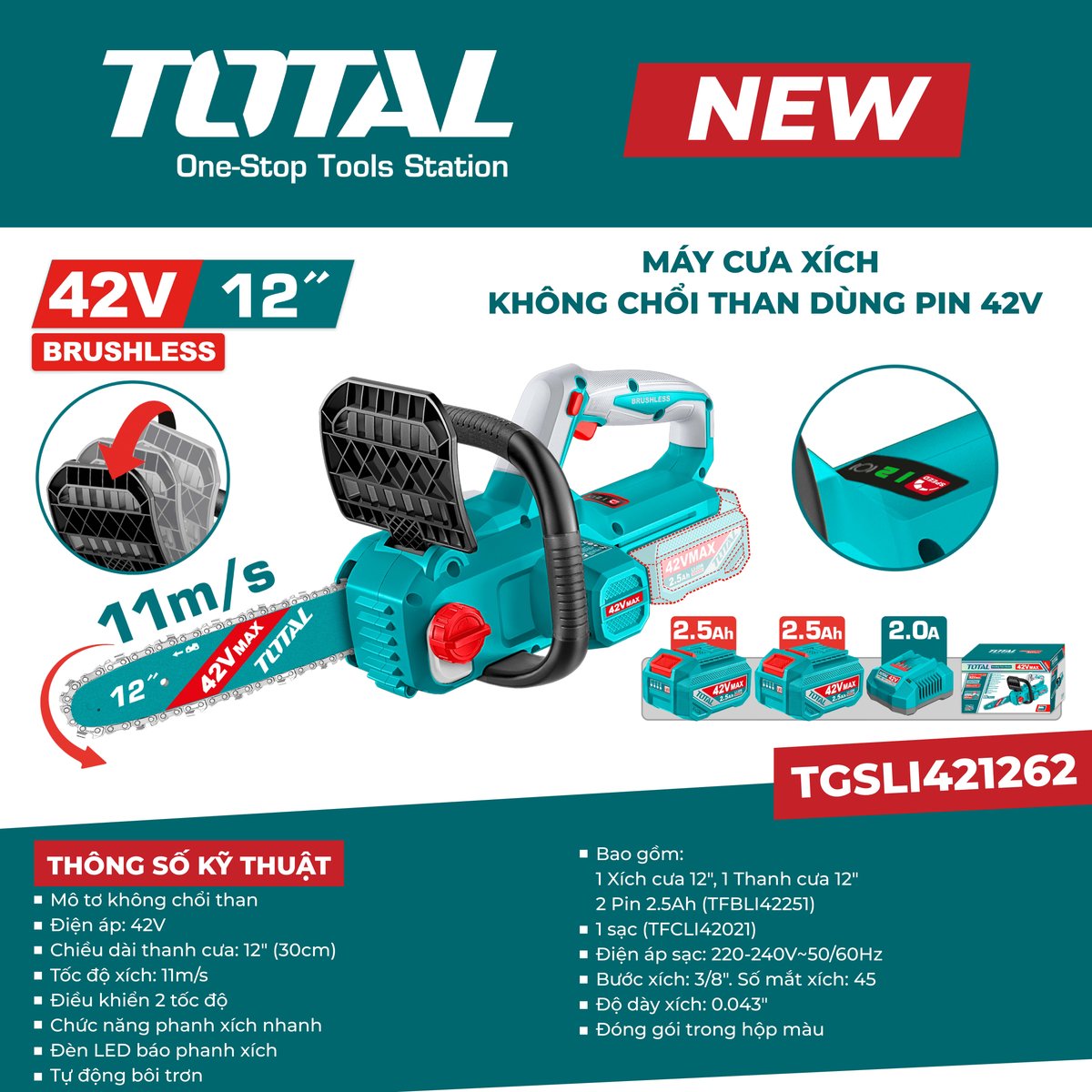 Máy cưa xích không chổi than dùng pin 42V TGSLI421262