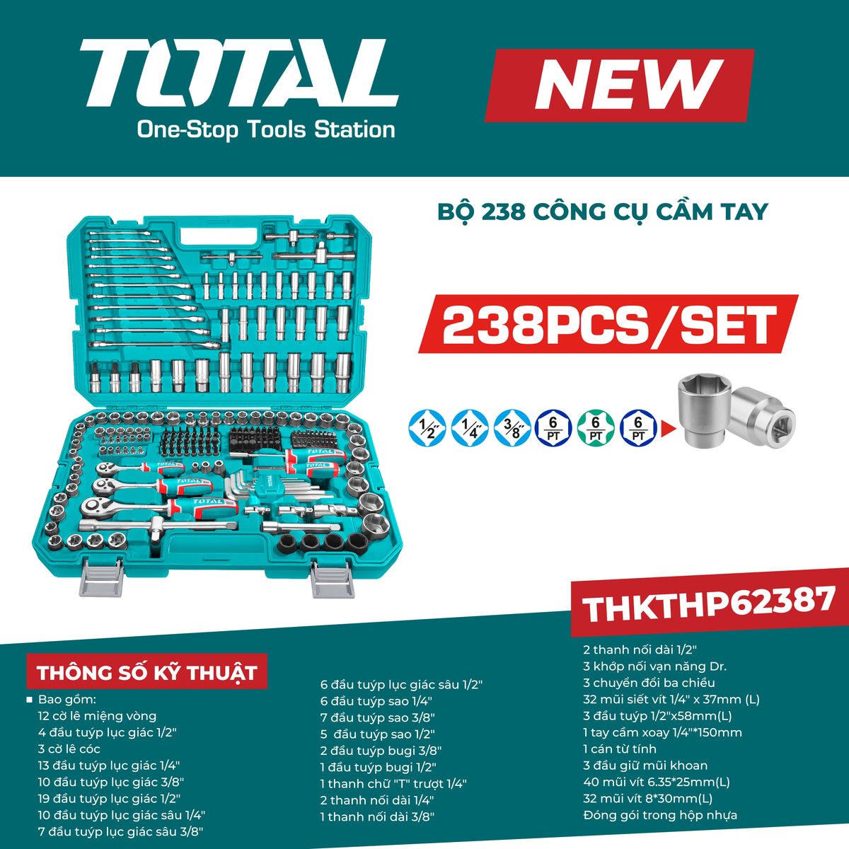 Bộ 238 công cụ cầm tay THKTHP62387