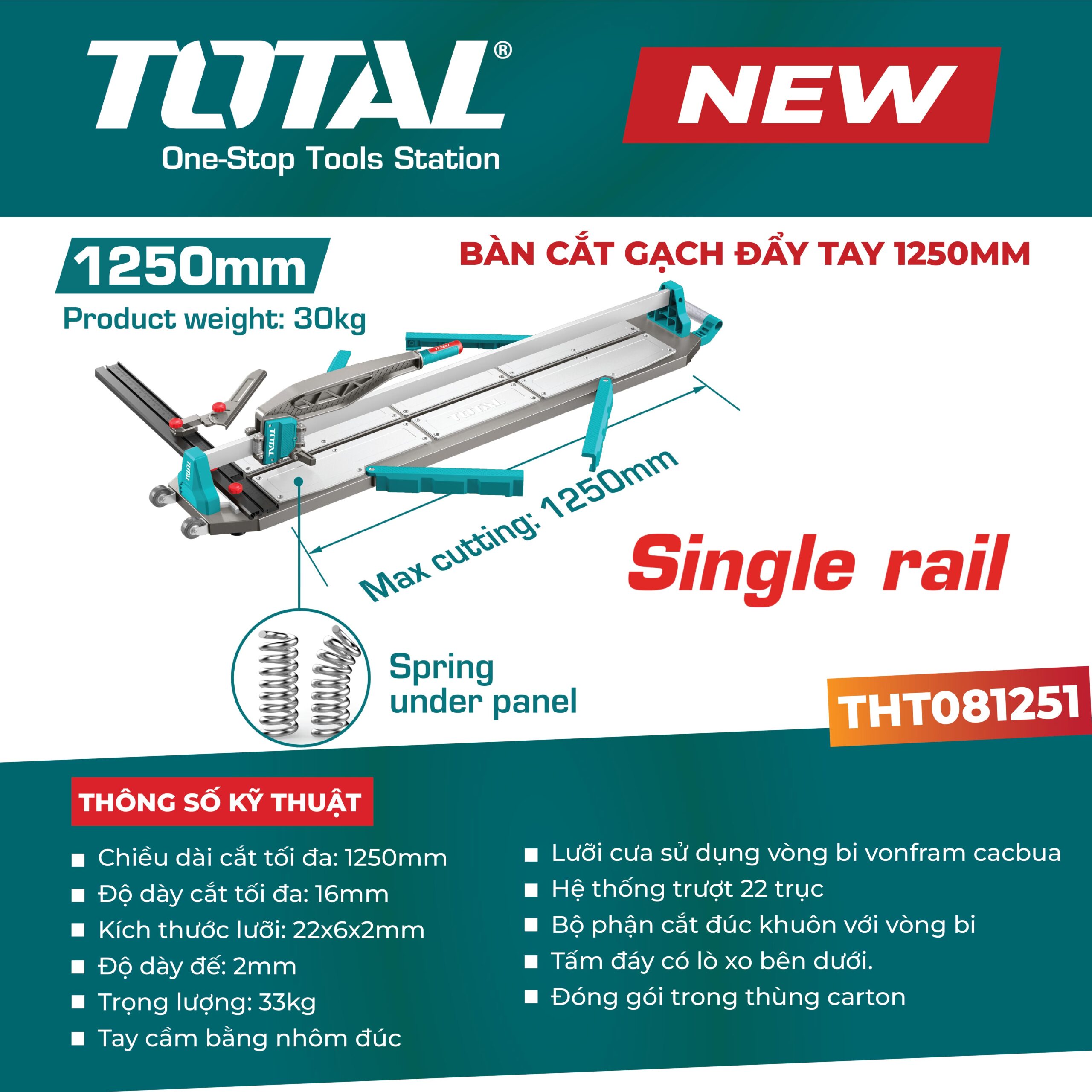 Bàn cắt gạch đẩy tay 1250mm THT081251