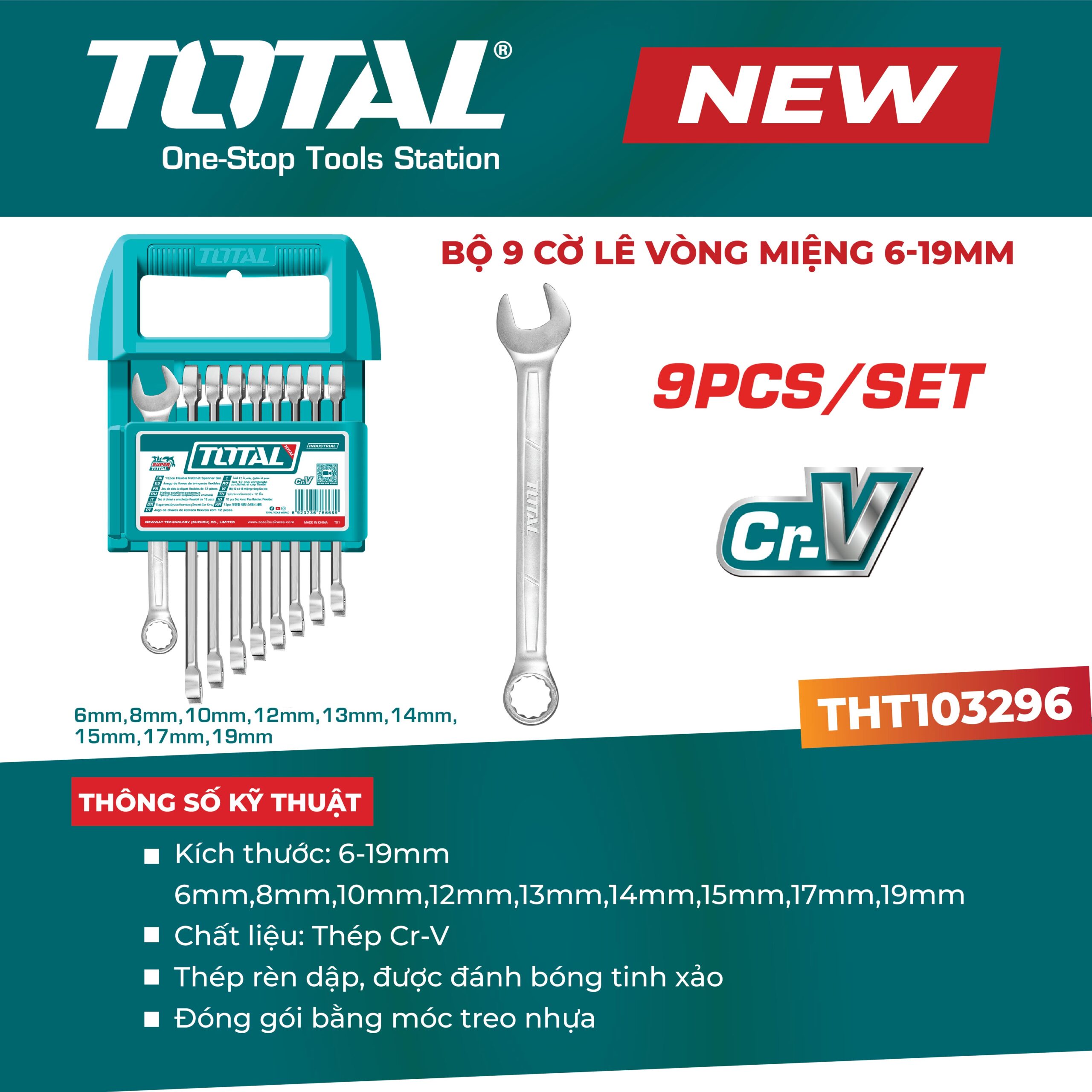 Bộ 9 cờ lê vòng miệng 6-19mm THT103296