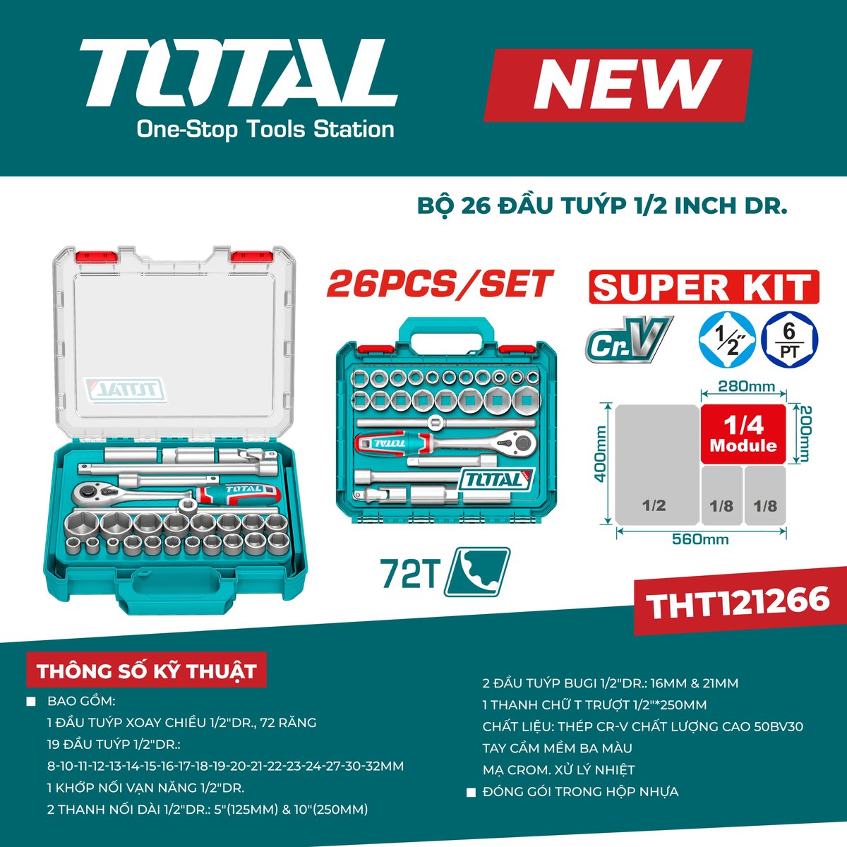 Bộ 26 đầu tuýp 1/2 inch DR. THT121266