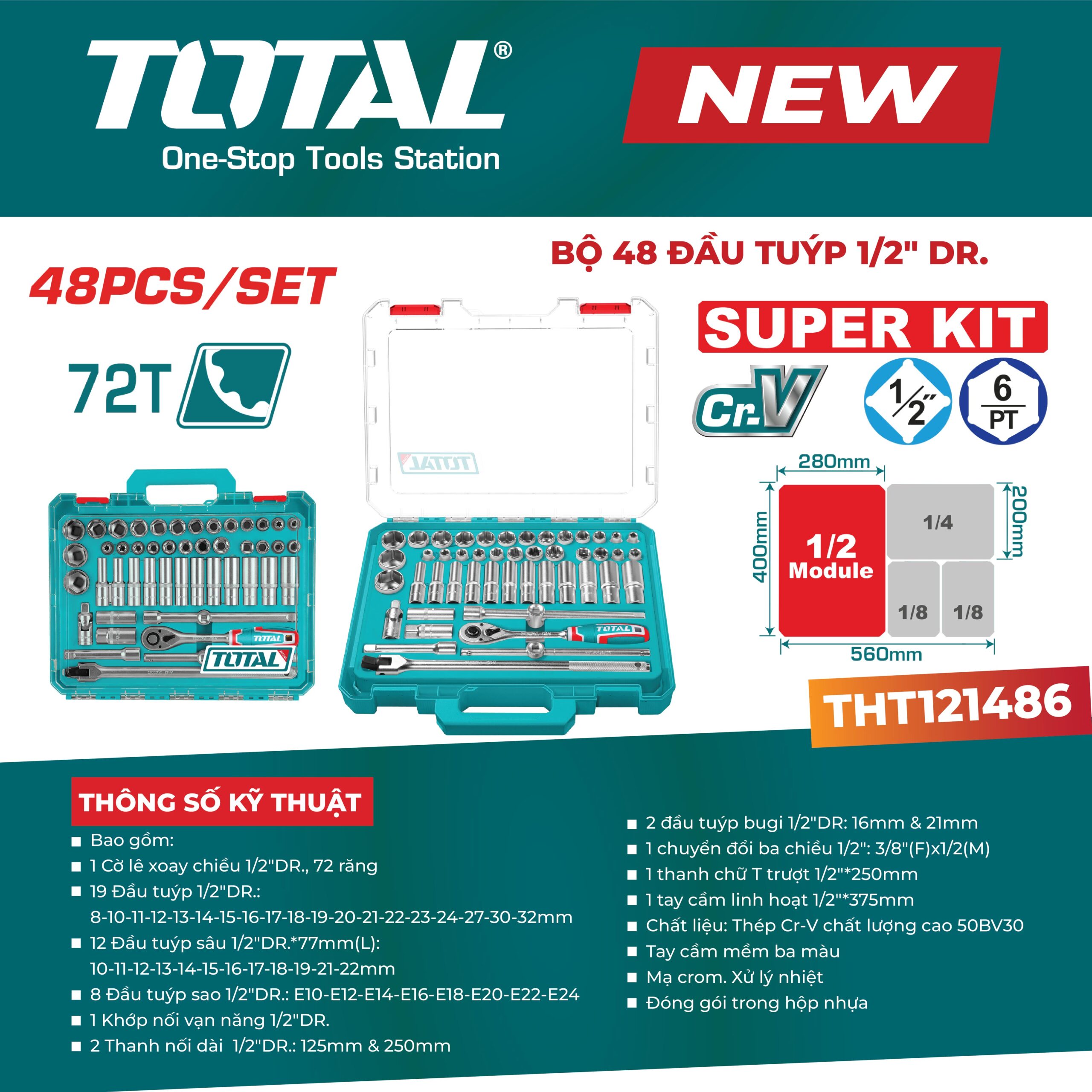 Bộ 48 đầu tuýp 1/2″ TOTAL THT121486