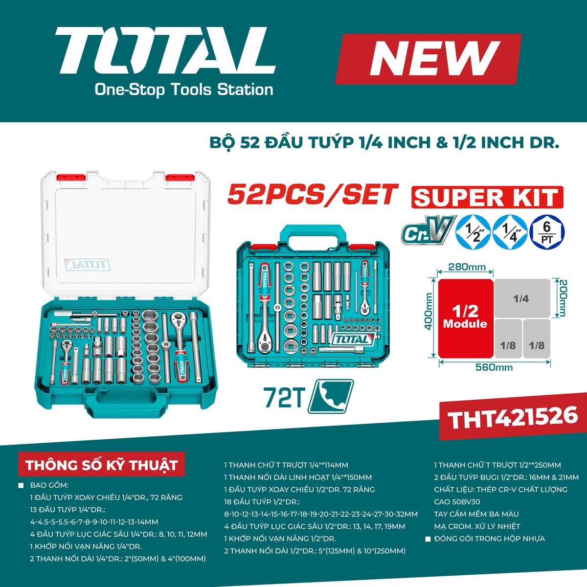 Bộ 52 đầu tuýp 1/4 inch & 1/2 inch DR. THT421526