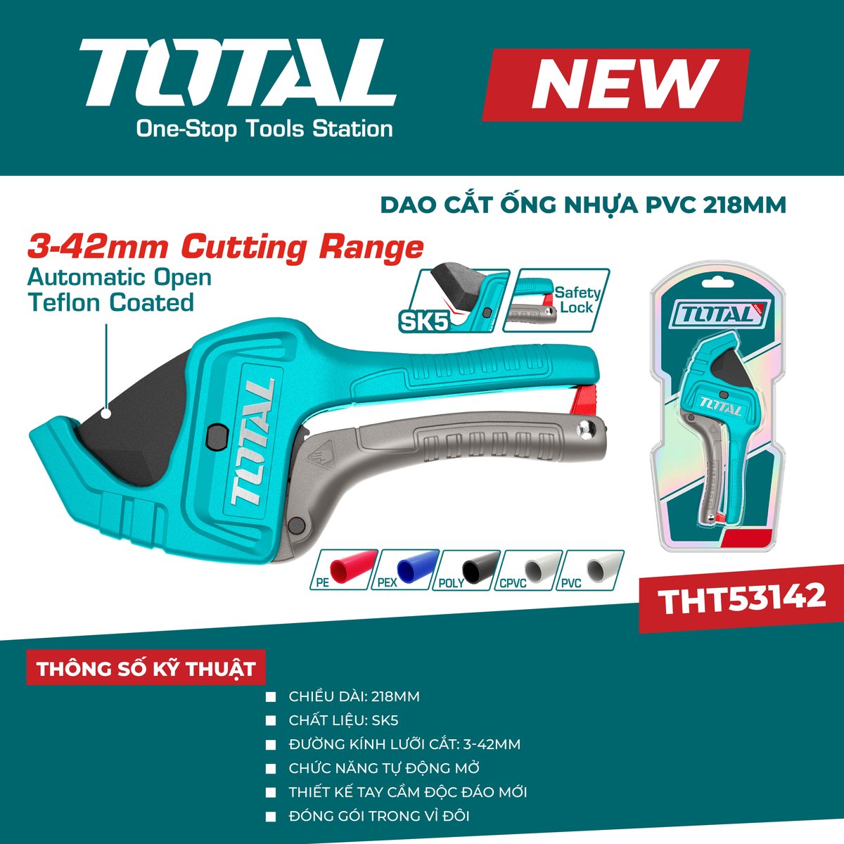 Dao cắt ống nhựa PVC 218mm THT53142
