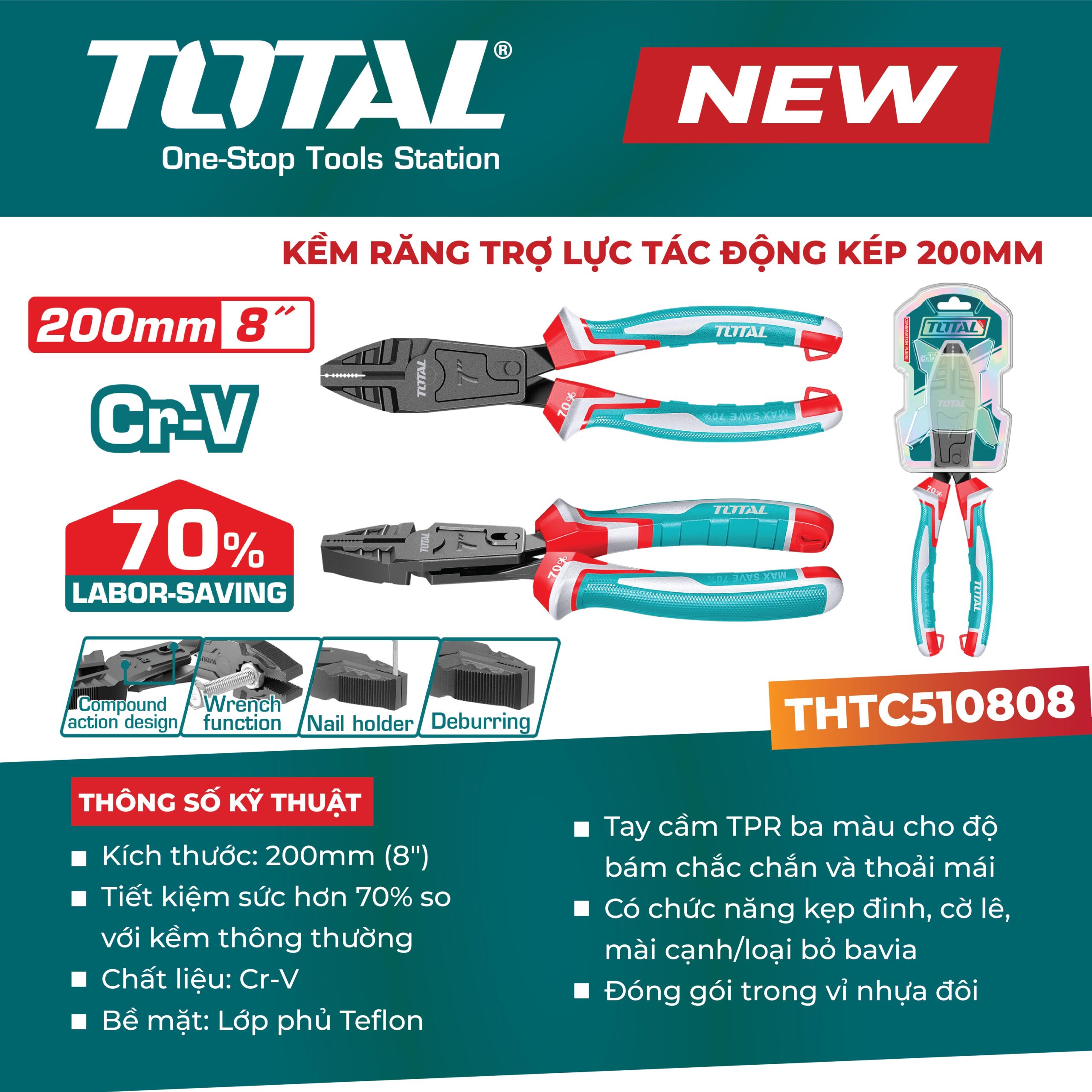 Kềm răng trợ lực tác động kép 200mm THTC510808
