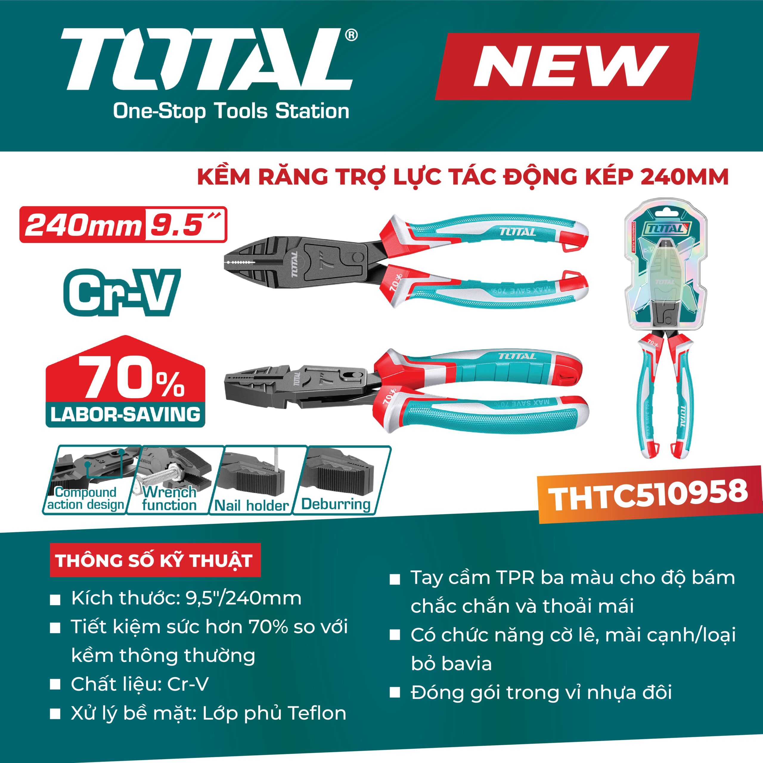 Kềm răng trợ lực tác động kép 240mm THTC510958