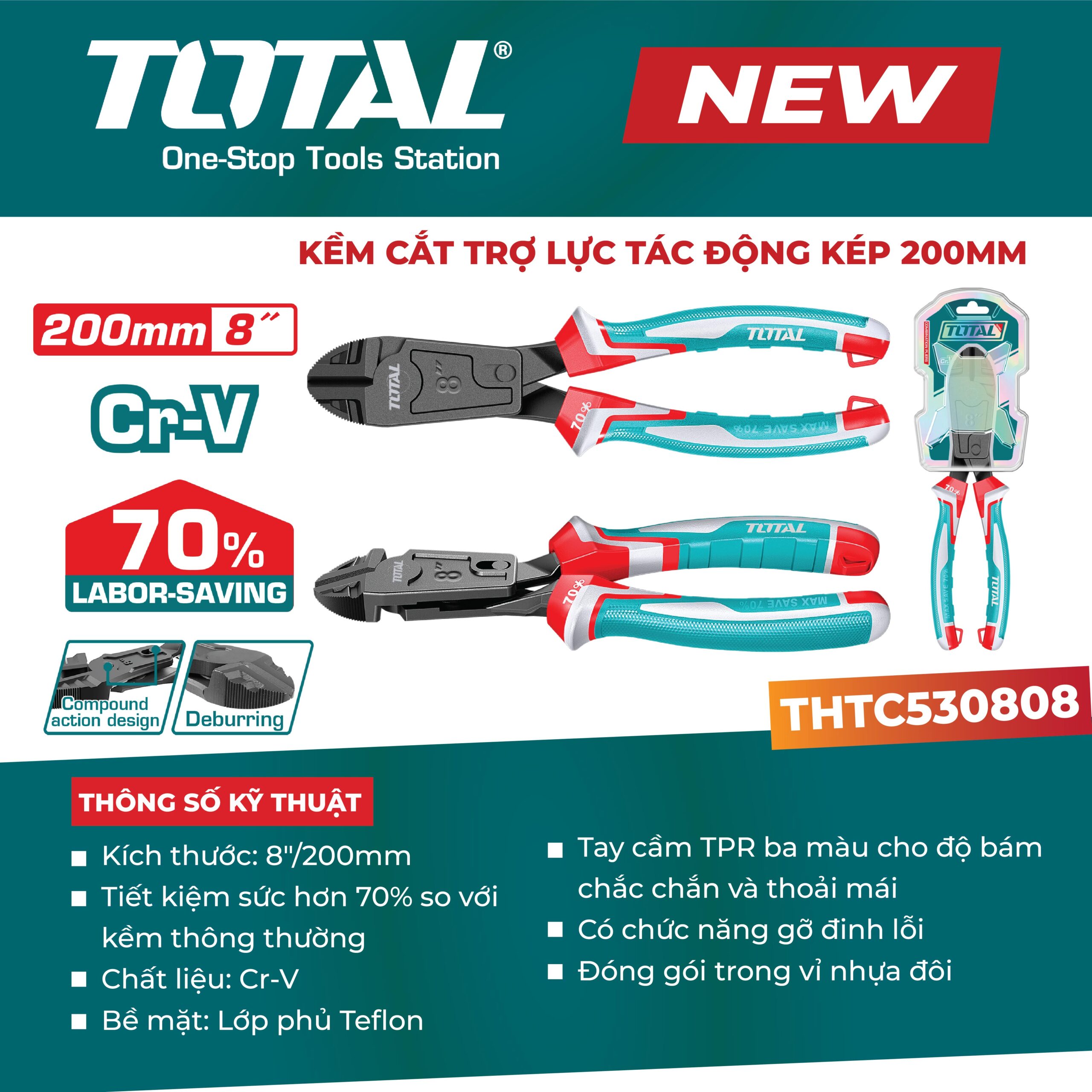 Kềm cắt trợ lực tác động kép 200mm THTC530808