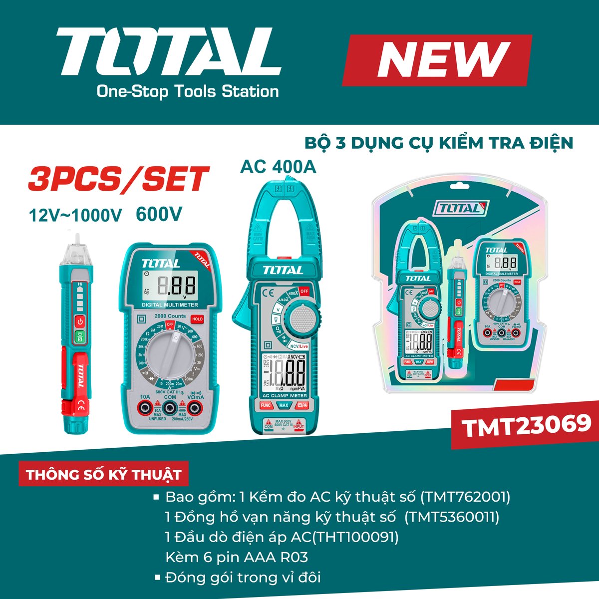 Bộ 3 dụng cụ kiểm tra điện TMT23069