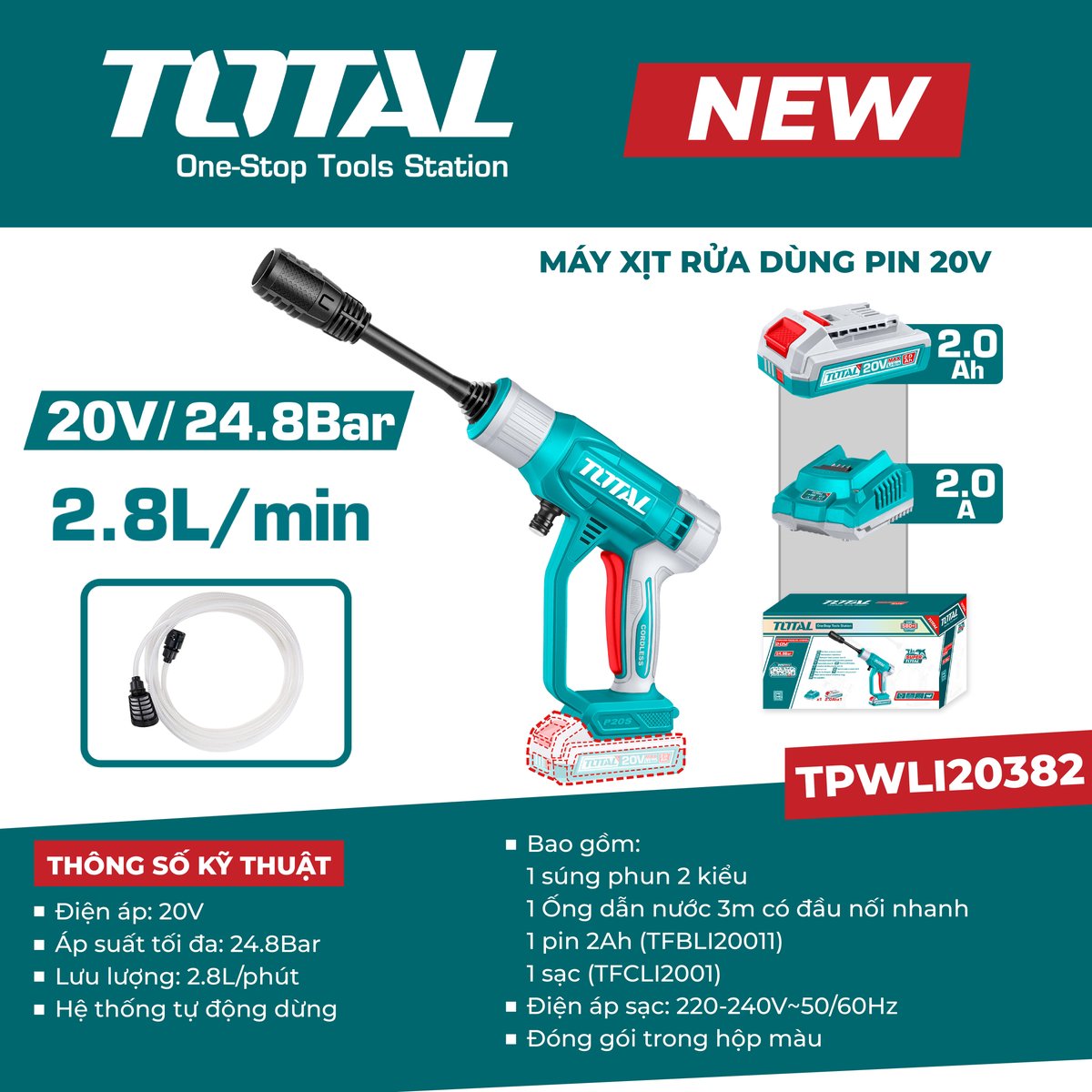 Máy xịt rửa dùng pin 20V TPWLI20382