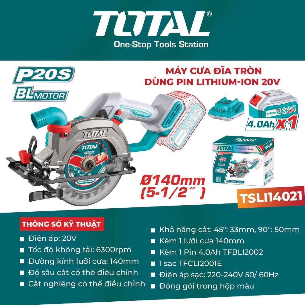 Máy cưa đĩa tròn dùng pin Lithium-Ion 20V TSLI14021