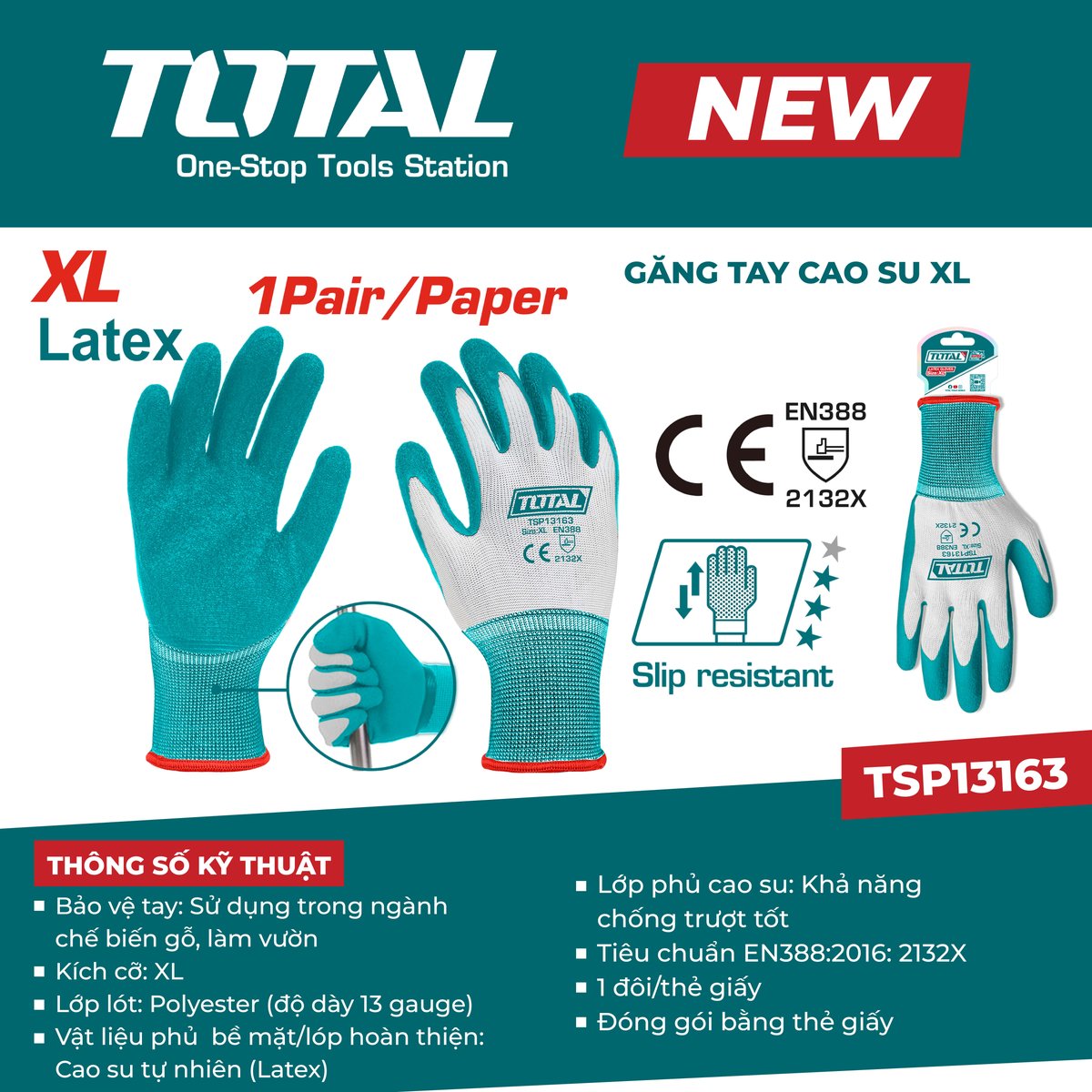 Găng tay cao su XL TSP13163